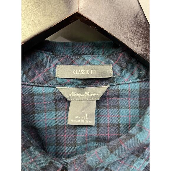 Eddie Bauer Flannel Shirt Womens‎ Large Classic Fit Green Button Up Casual - Picture 4 of 6